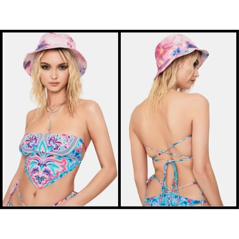 💕FRANKIE'S BIKINI💕 Halo Strapless Top + Willow Bottom ~ Scarf Print Medium